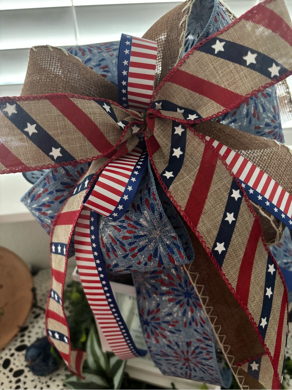 Patriotic Bow Lantern 4th July Red, White Blue Wreath Bow Multi ColorFinal Sale